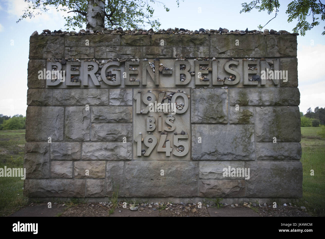 Deutschland, Niedersachsen, Bergen-Belsen WW2, KZ, Gedenkstätte, Zeichen, Stockfoto