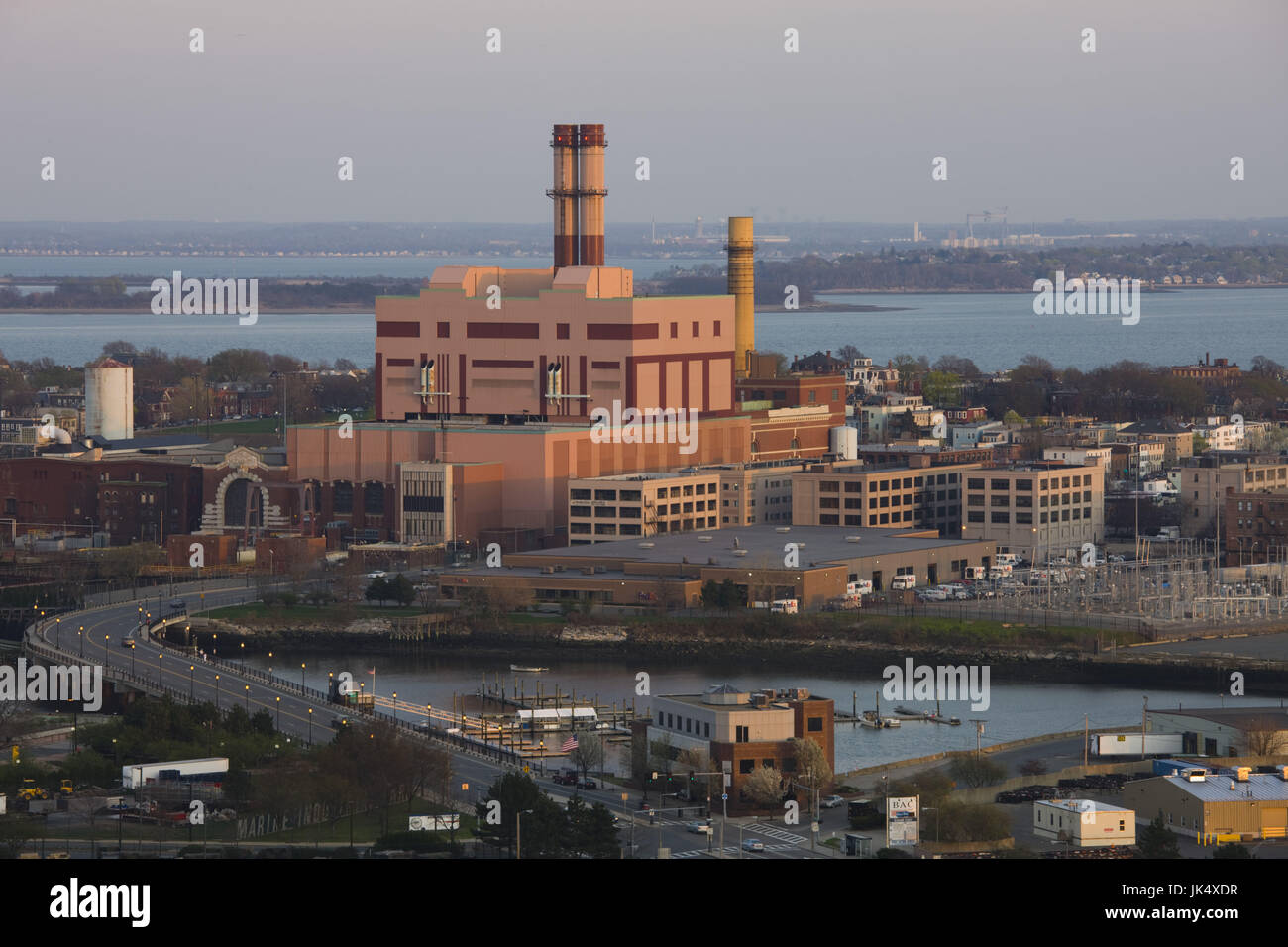 USA, Massachusetts, Boston, South Boston Power Plant, erhöhten Blick, Stockfoto