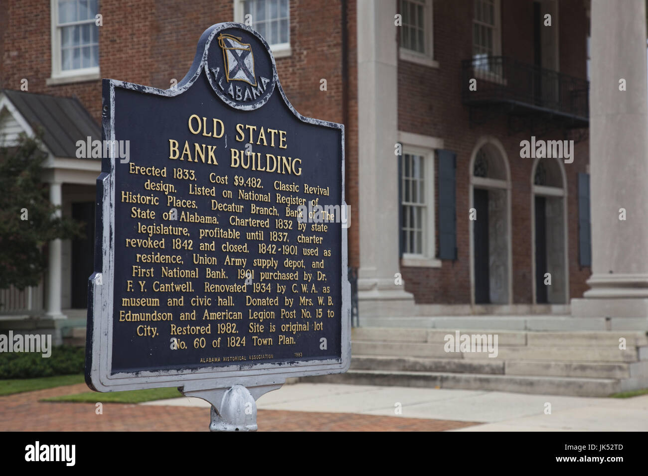 USA, Alabama, Decatur, Old State Bank Gebäude, Zeichen Stockfoto
