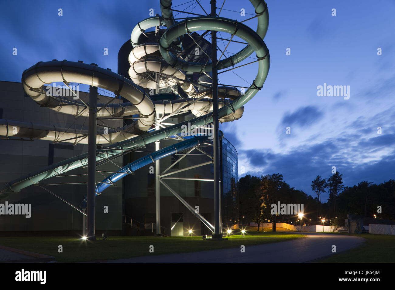 Litauen, südlichen Litauen, Druskininkai, Aqua Park Spa, Abend Stockfoto
