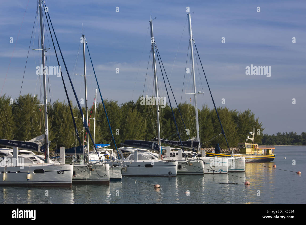 Seychellen, Insel Praslin, Baie Ste-Anne, Yacht-Hafen Stockfoto