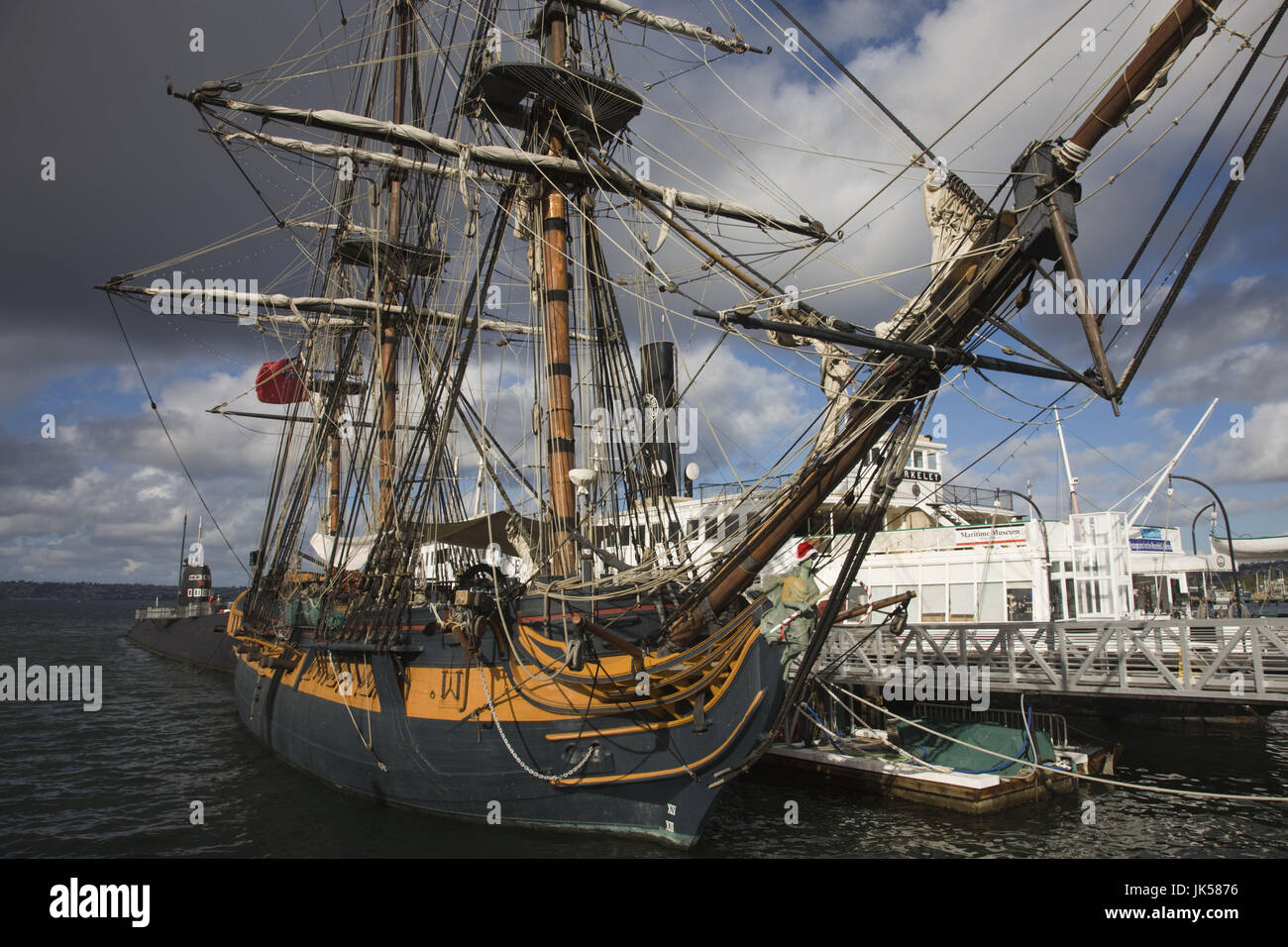 USA, California, San Diego, Schifffahrtsmuseum, HMS Surprise, Nachbildung der Royal Navy Fregatte aus dem 18. Jahrhundert Stockfoto