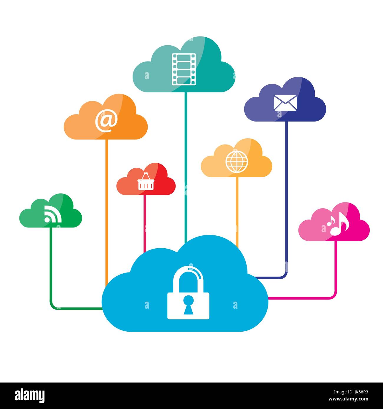 Konzept der Lagerung und Datei auf cloud computing und Sicherheit Stock Vektor