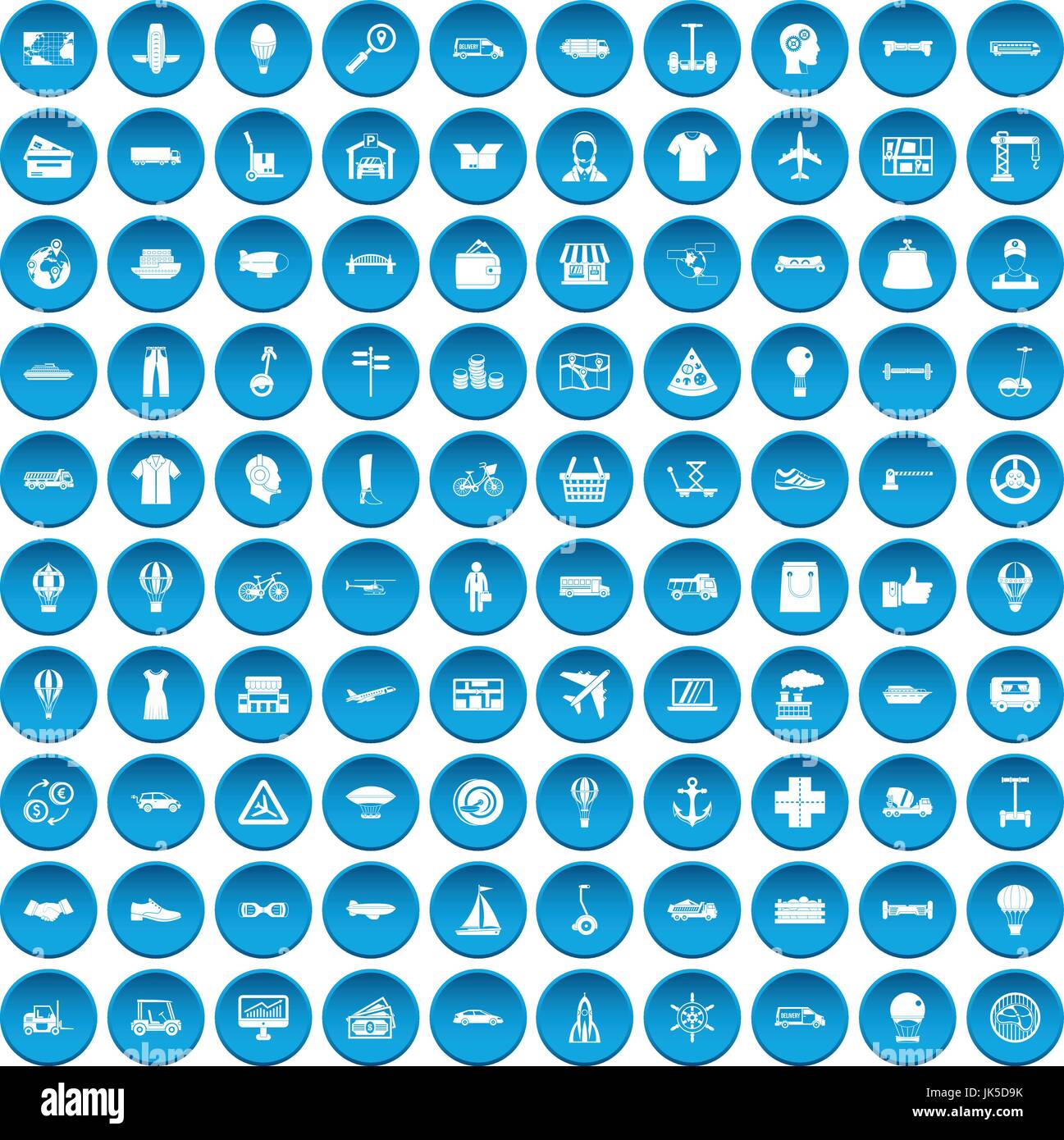 100 Logistik-Icons set im blauen Kreis isoliert auf weißem Vektor-illustration Stock Vektor