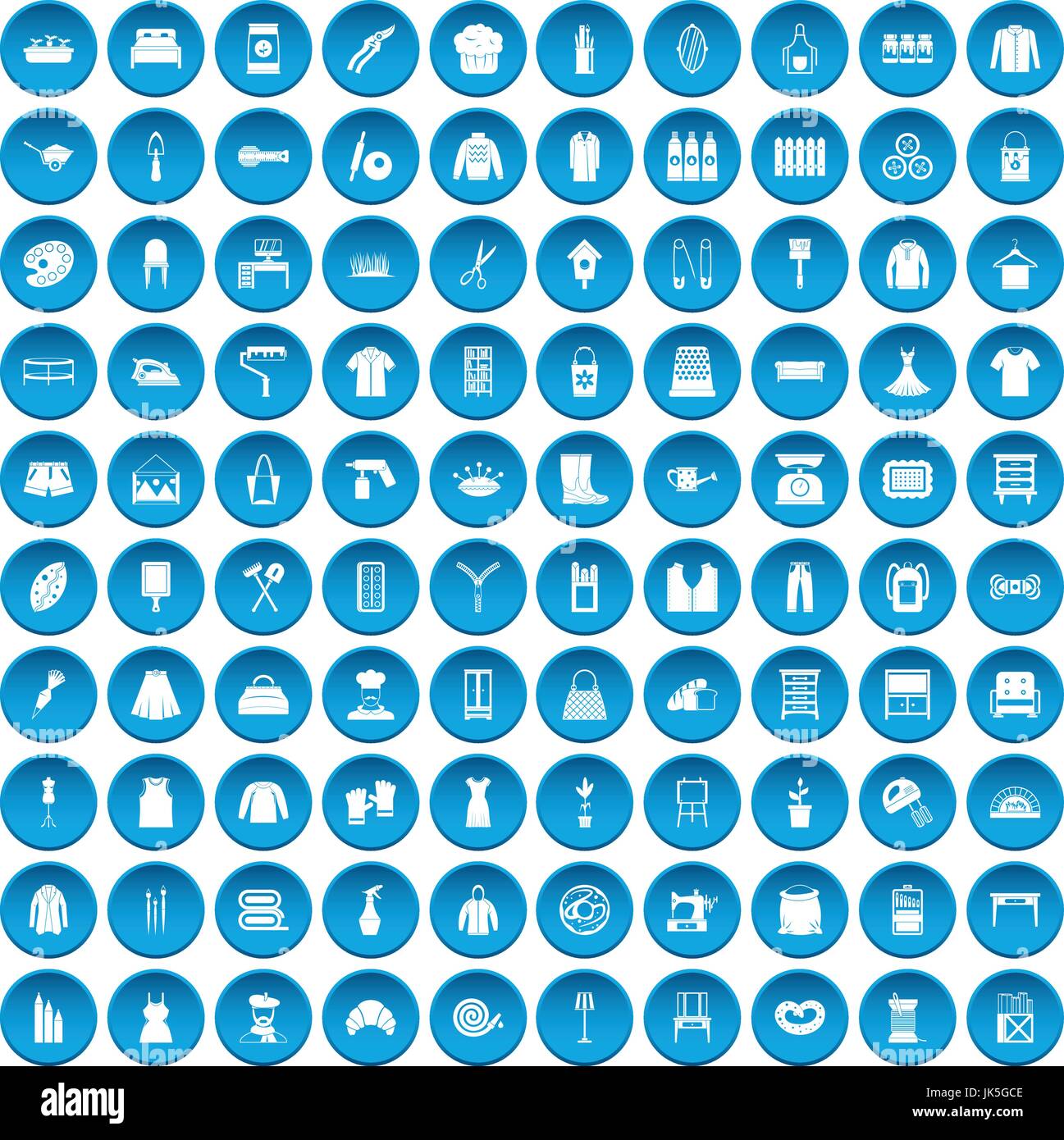 100 Handarbeit Icons set blau Stock Vektor