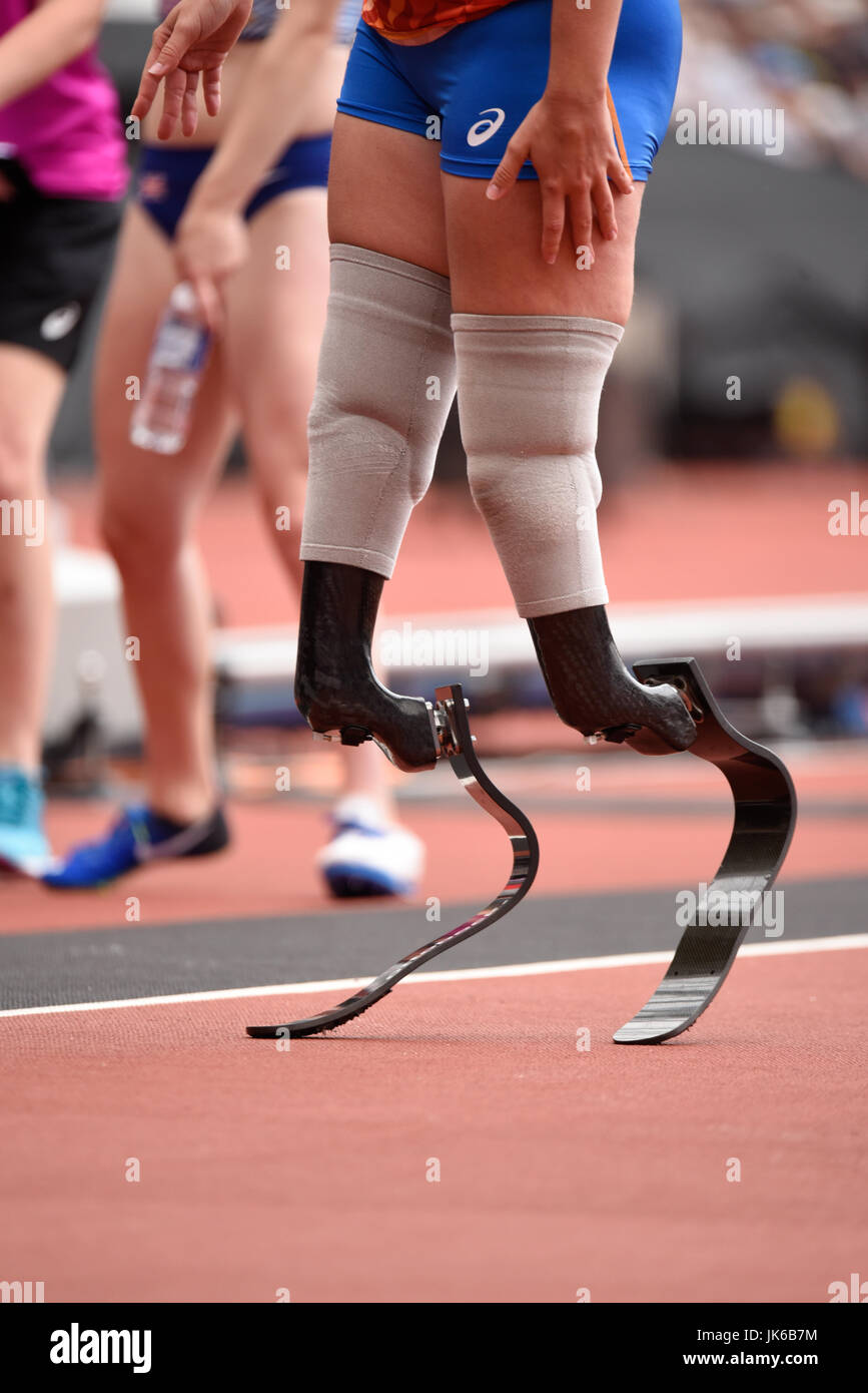 Laufende Messer Prothetik der Athleten bei den Para Leichtathletik Weltmeisterschaften, London Stockfoto