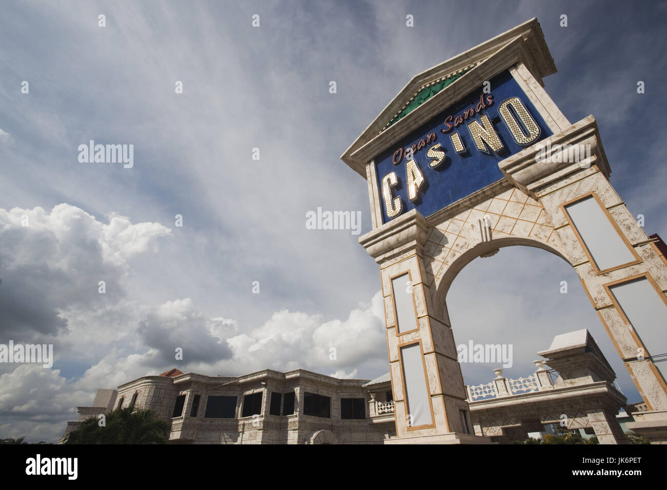 Dominikanische Republik, Nordküste, Cabarete, Ocean Sands Casino Zeichen Stockfoto