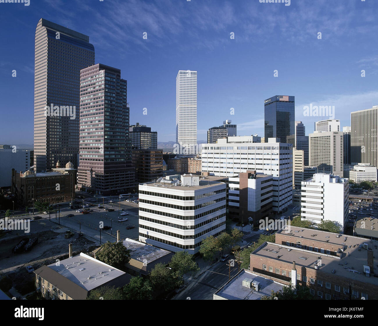 USA, Colorado, Denver, Downtown, Stadtansicht Sprungfähigkeit, Amerika, Bundesstaat, Stadt, Ansicht, Ortsansicht, Häuser, Hochhäuser, Bürogebäude, Straßen, Verkehr Stockfoto