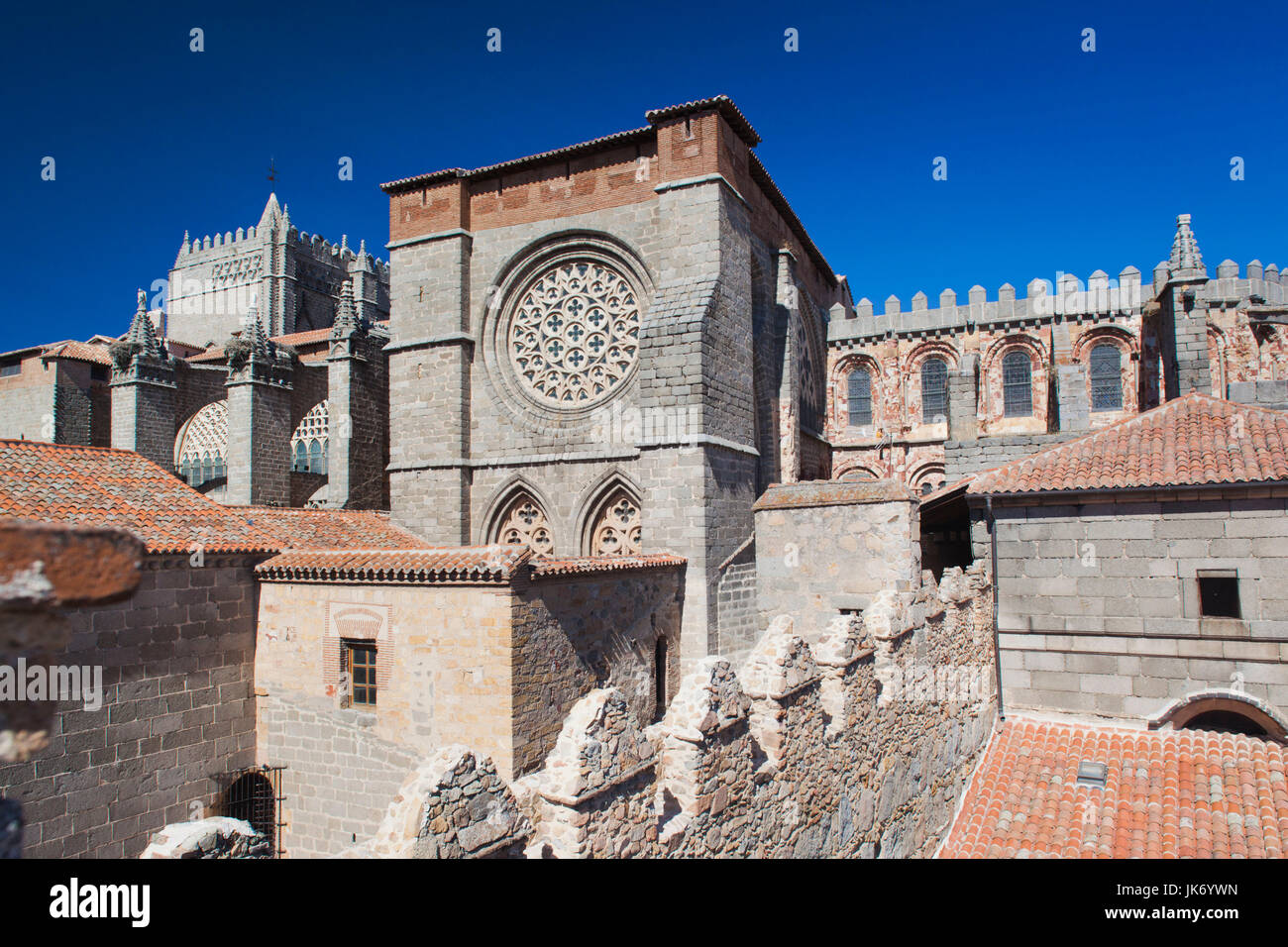 Avila, Avia Kathedrale von Las Murallas, Stadtmauern, Avila Provinz, Region Castilla y León, Spanien Stockfoto