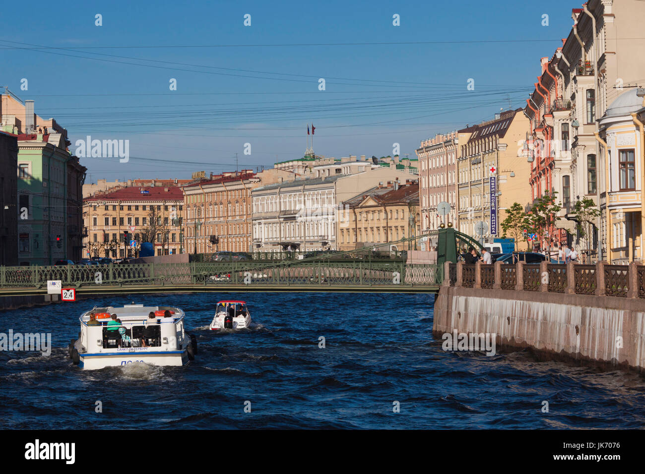 Russland, Sankt Petersburg, Mariinsky Moyka Fluss Bootsverkehr Stockfoto