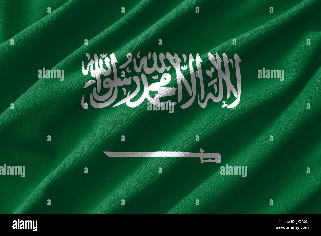 Saudi-Arabien-Flagge malen auf hohem Detailgrad der Welle Baumwollstoffe. 3D Illustration. Stockfoto