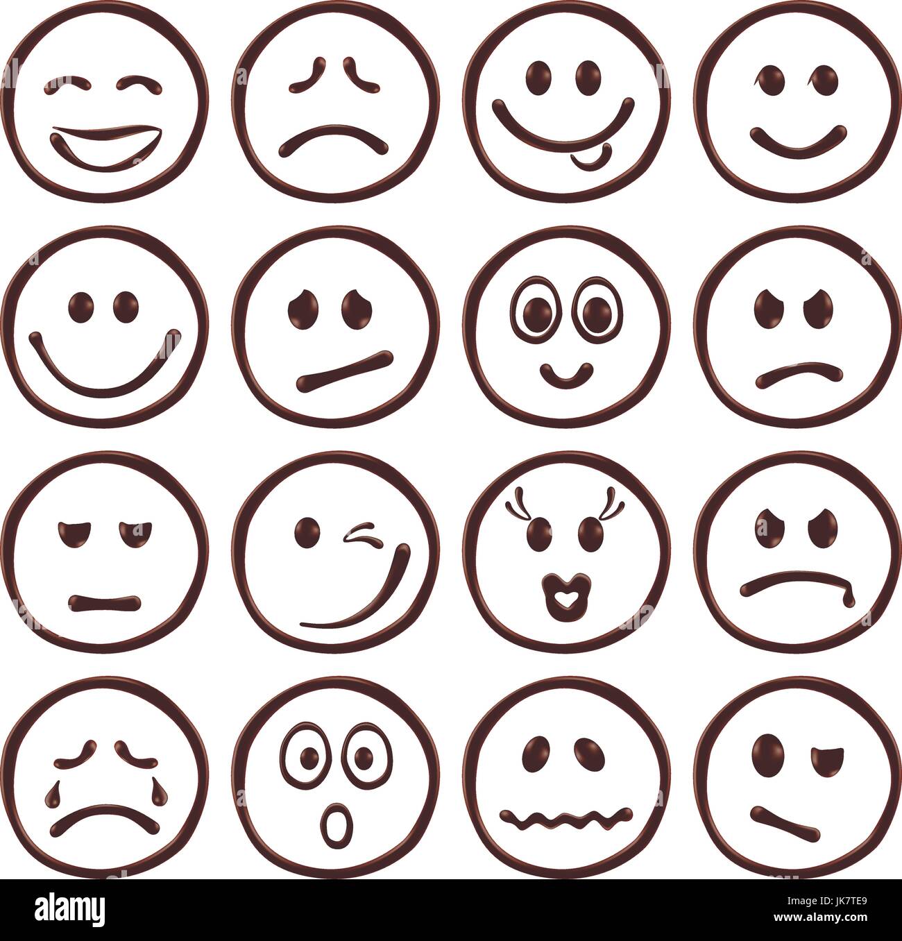 Satz von Schokolade Smileys auf weißem Hintergrund, realistische Vektor-illustration Stock Vektor