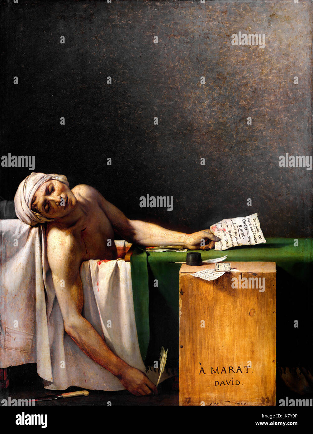 Jacques-Louis David, der Tod des Marat 1793 Öl auf Leinwand. Königliche Museen der schönen Künste von Belgien, Brüssel, Belgien. Stockfoto