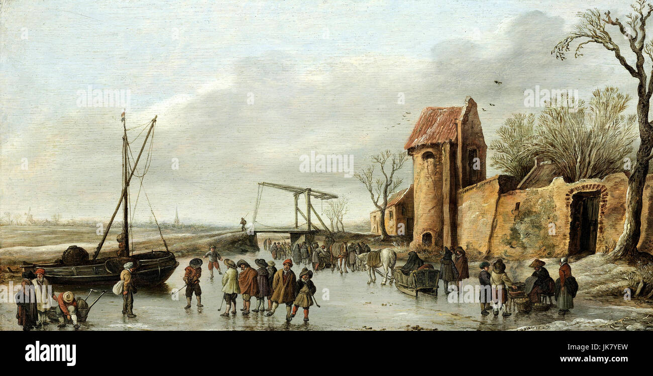 Jan van Goyen, eine Szene auf dem Eis 1627 Öl auf Holz. Museum Boijmans Van Beuningen, Rotterdam, Niederlande. Stockfoto