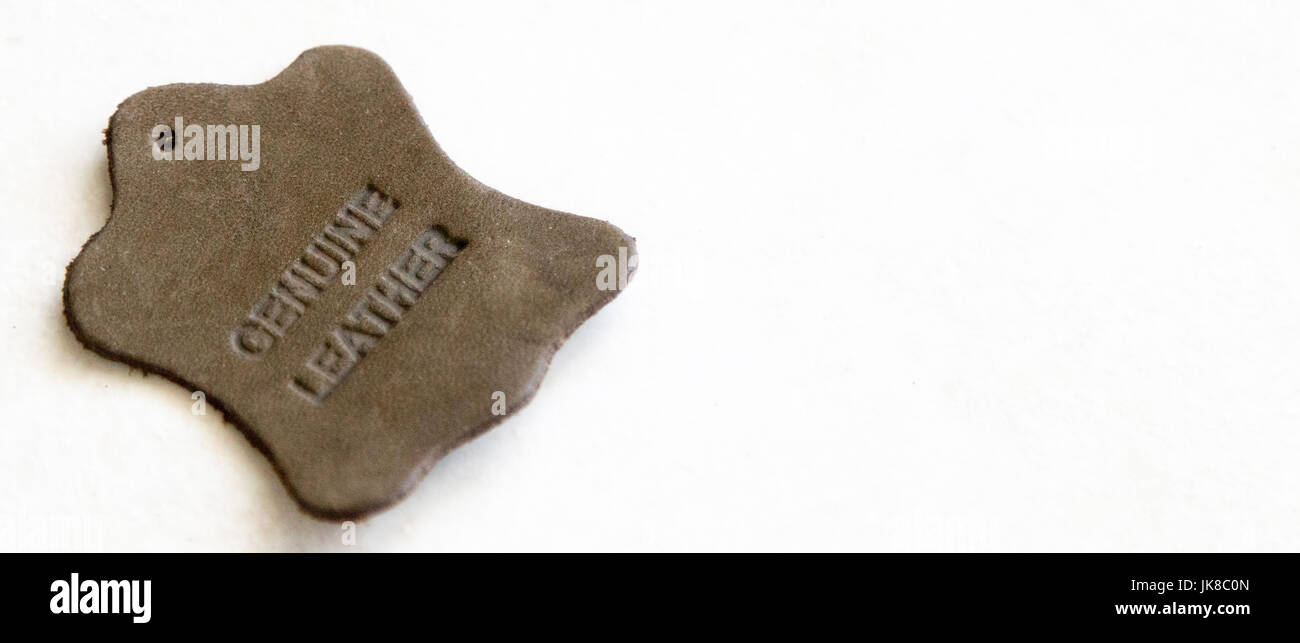 Echtleder-Label, auf eine Kopie Raum Hintergrund isoliert Stockfoto