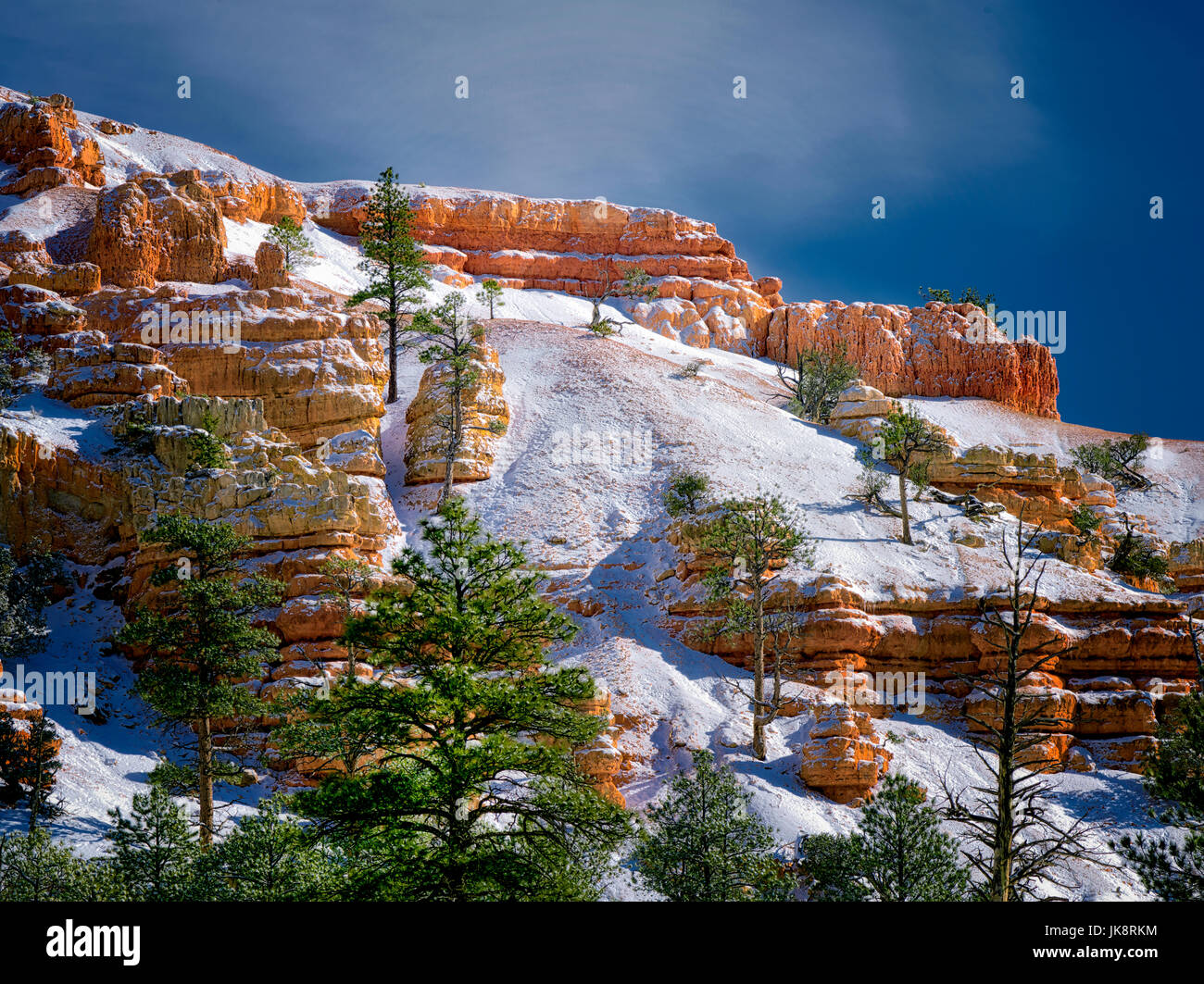 Red Canyon mit Schnee. Utah Bryce National Park, Utah. Stockfoto