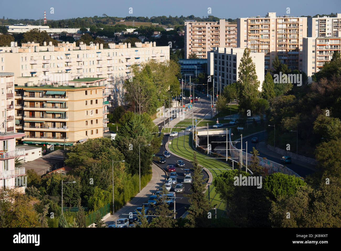 Frankreich, Languedoc-Roussillon, Hérault Abteilung, Montpellier, erhöhten Blick auf die Stadt von Corum-Kongress-Saal Stockfoto