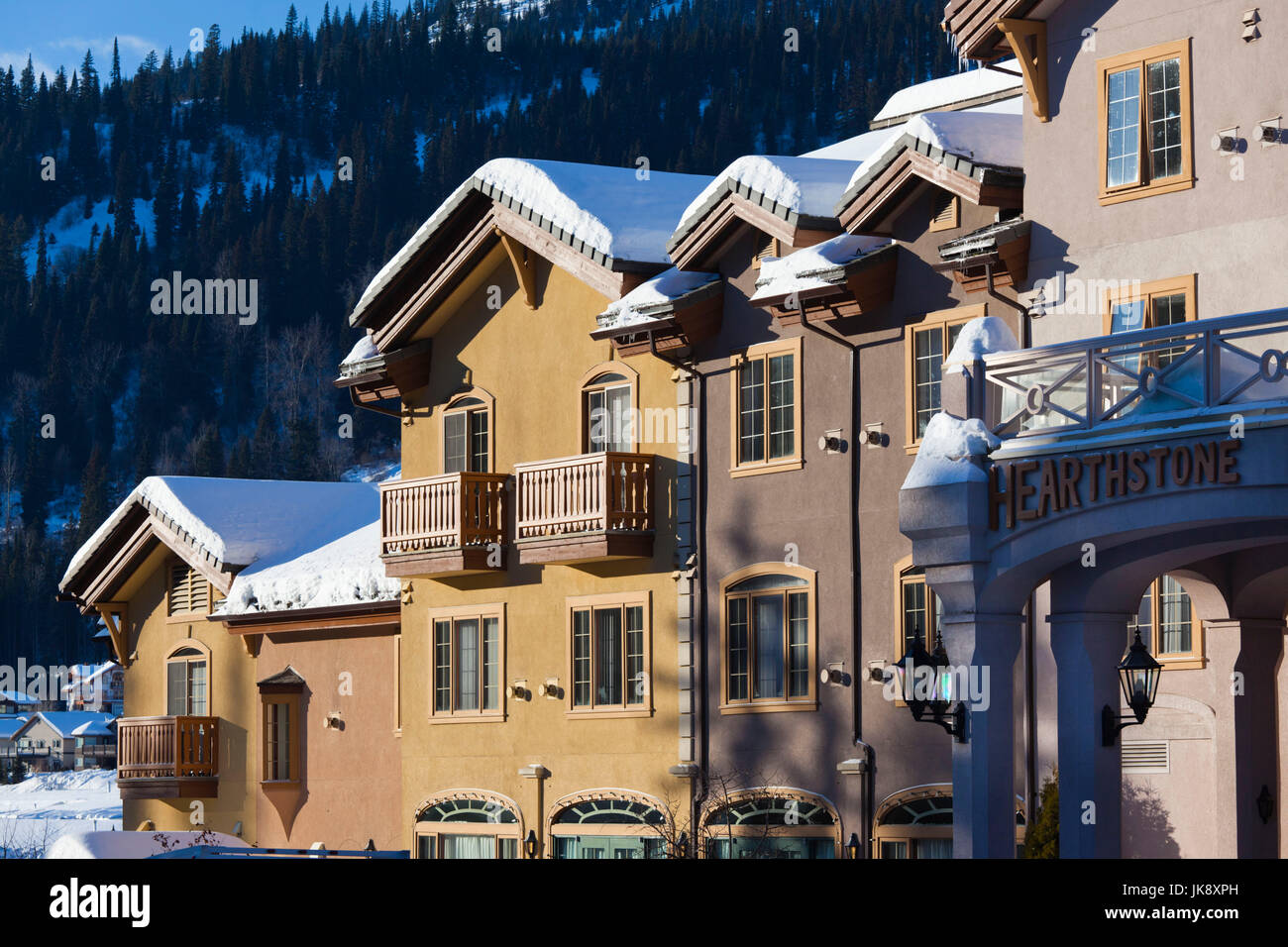 Winter Sun Peaks Resort, Skihütten, Sun Peaks, Britisch-Kolumbien, Kanada Stockfoto