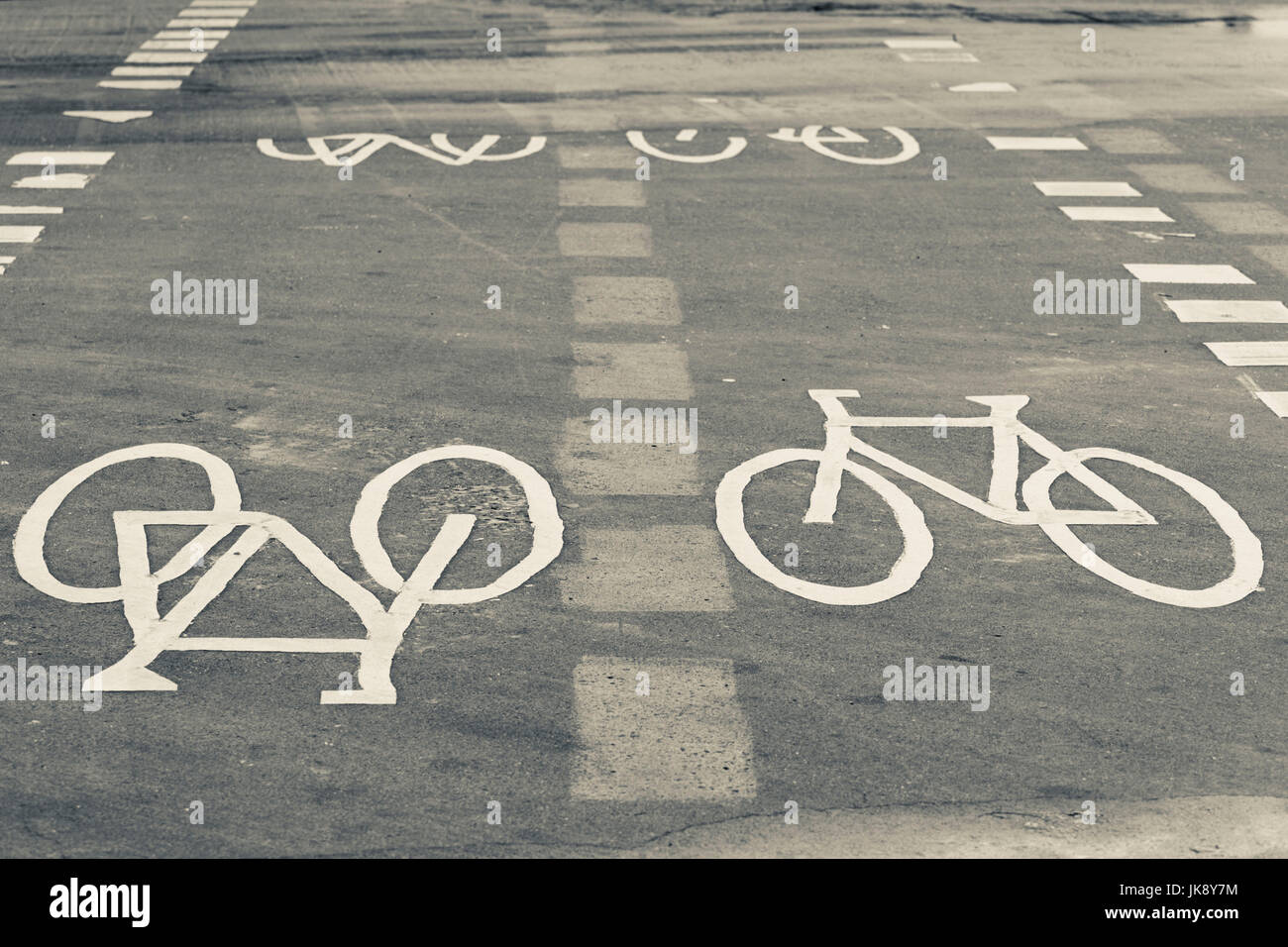Kanada, British Columbia, Vancouver, Fahrrad Weg Fahrbahnmarkierungen Stockfoto