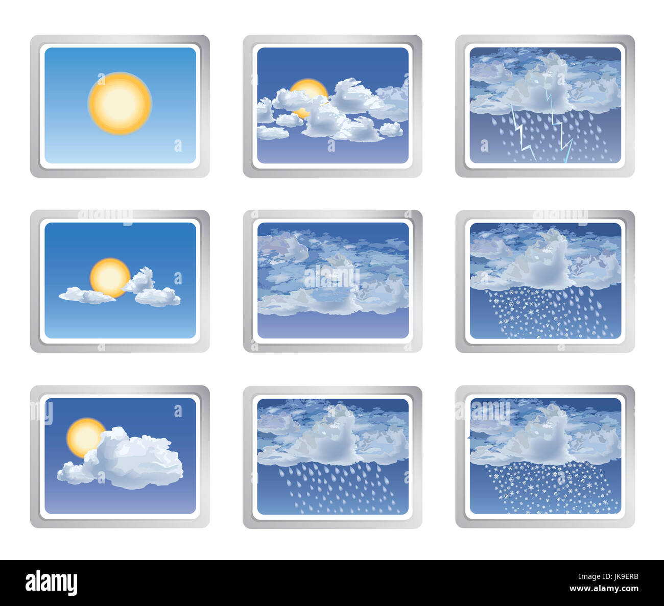 Wetter Icon Set. Sonne mit Wolken Tasten. saisonale Zeichen Stockfoto