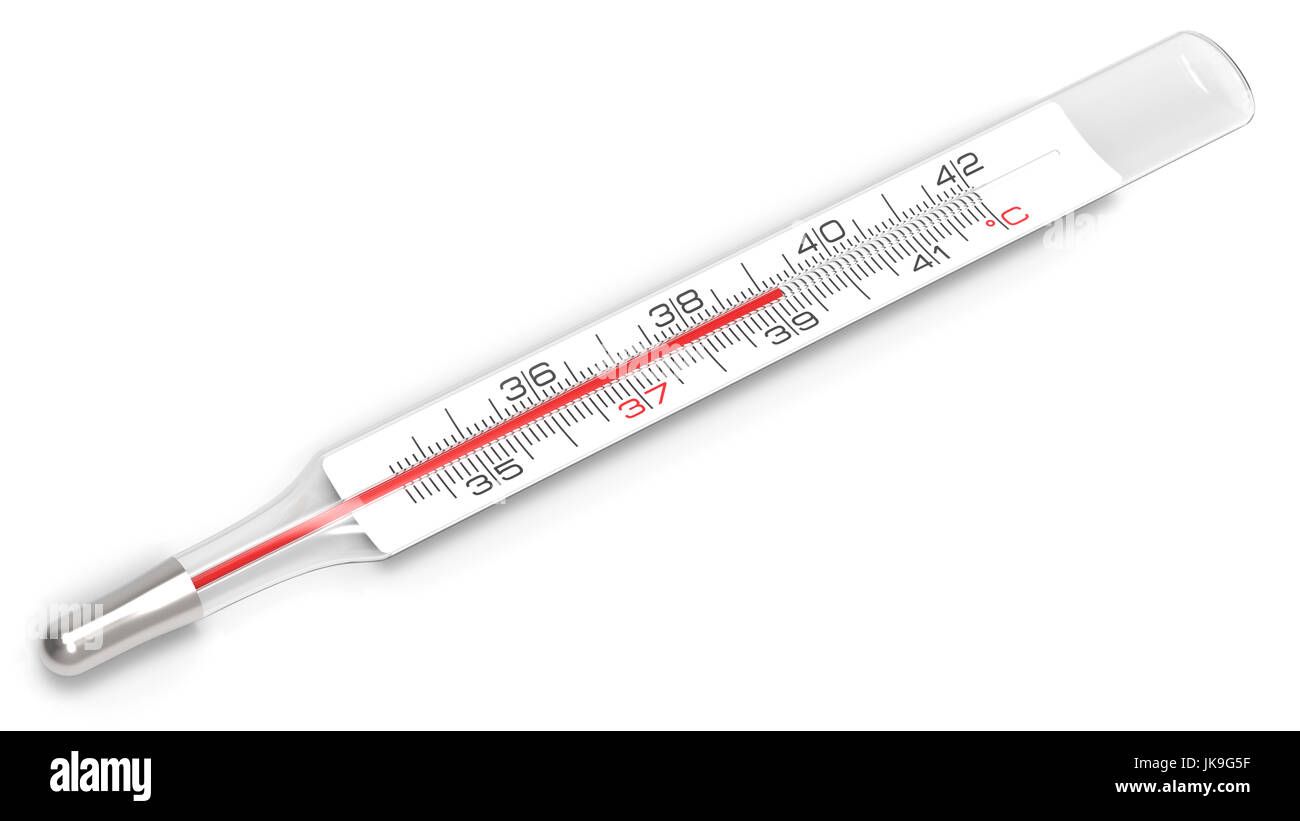 Medizinische Thermometer Fieber isoliert auf weißem Hintergrund 3D-Rendering Stockfoto