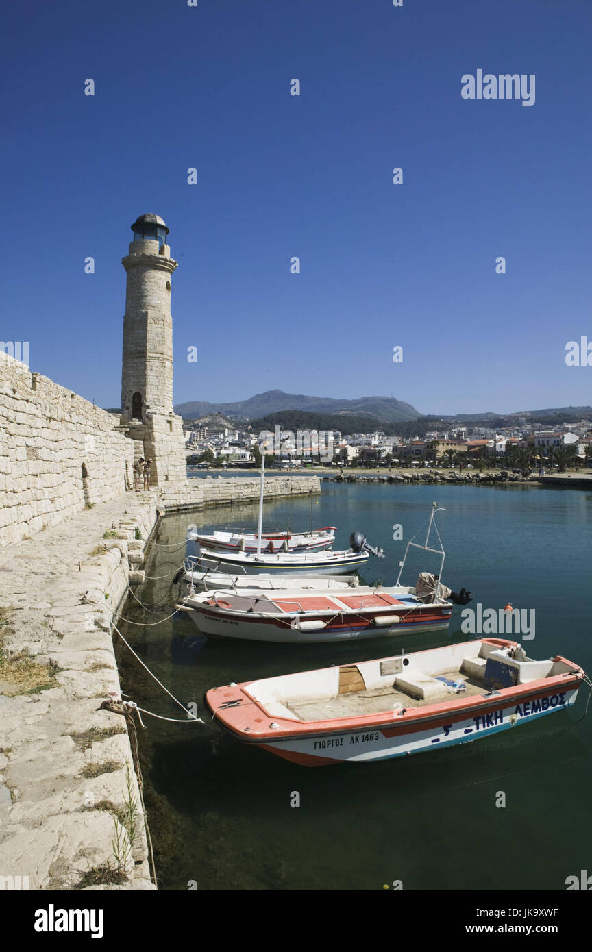 Griechenland, Kreta, Rethymnon, Hafen, Venezianisch, Boote, Leuchtturm, Stockfoto