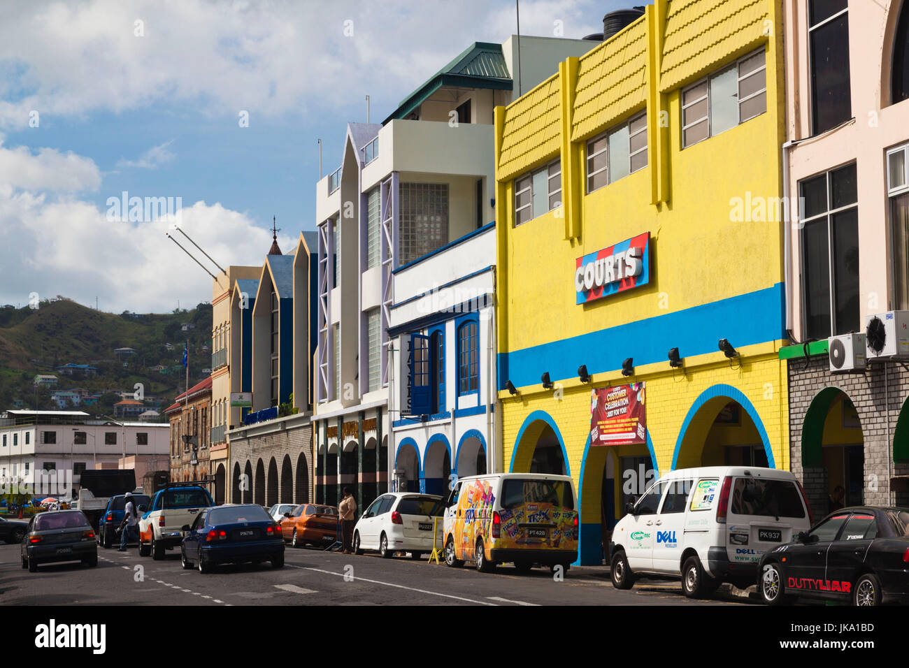 St. Vincent und die Grenadinen, St. Vincent, Kingstown, Gebäude entlang der Bay Street Stockfoto