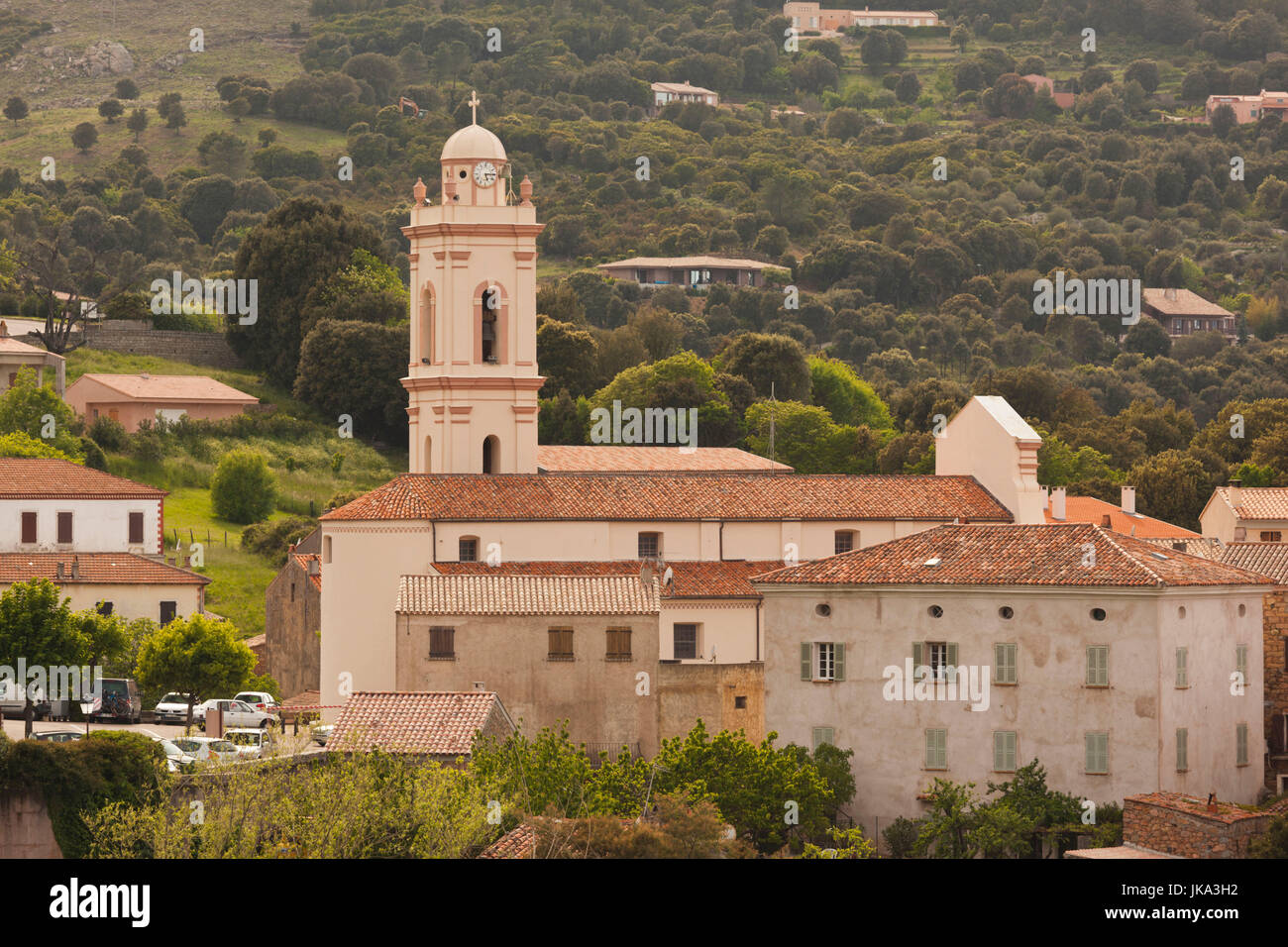 Frankreich, Korsika, Departement Corse-du-Sud, Calanche Region, Piana, erhöhten Blick auf die Stadt Stockfoto