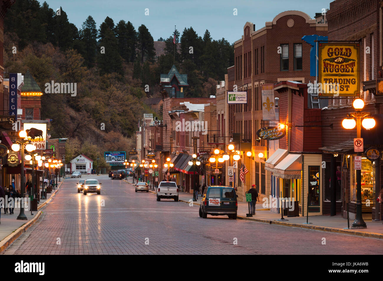 USA, South Dakota, Black Hills National Forest, Deadwood, historische Hauptstraße, Dämmerung Stockfoto