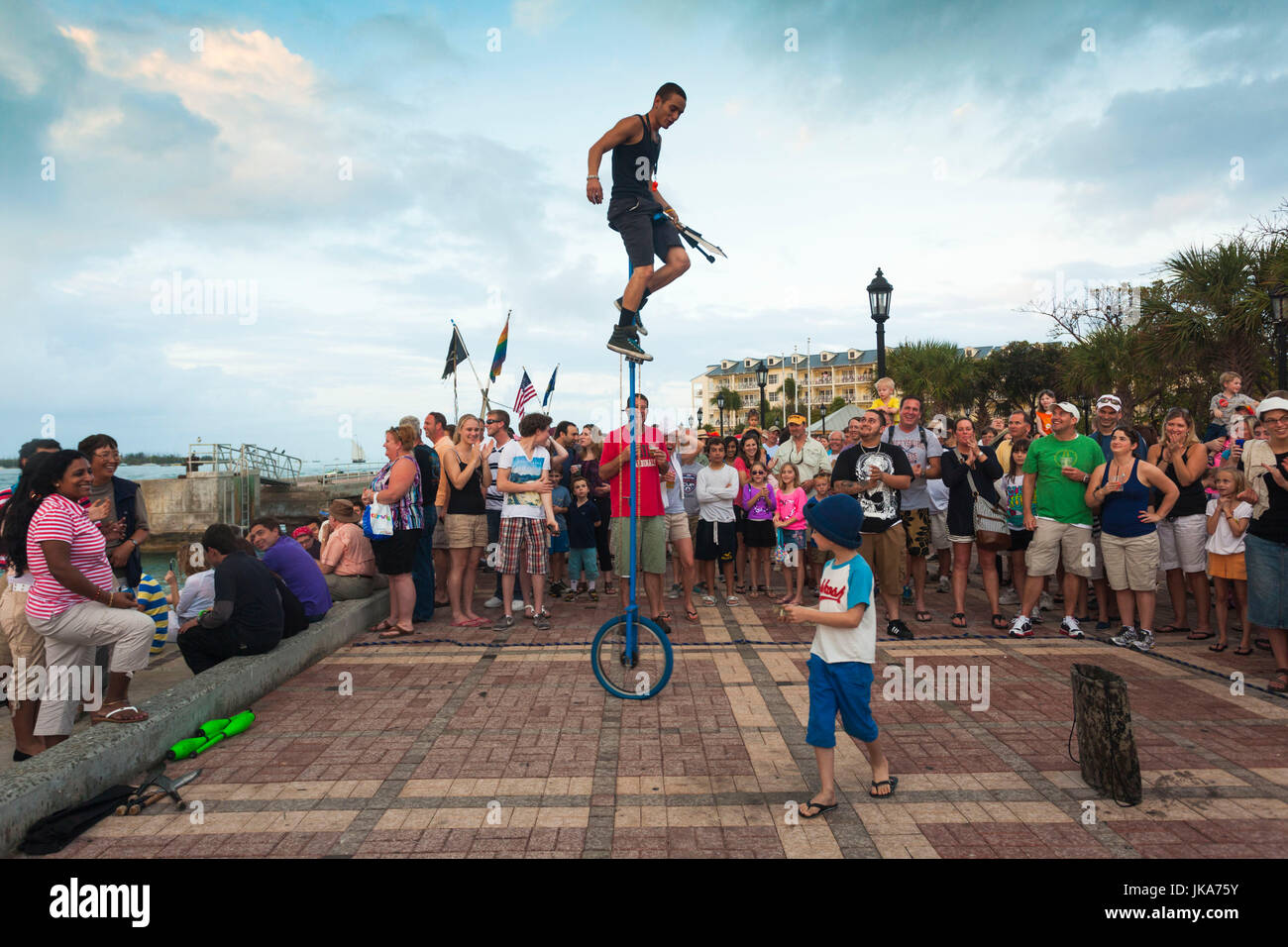 USA, Florida, Florida Keys, Key West, Mallory Square, tägliche sunset Party, Jongleur, Stockfoto