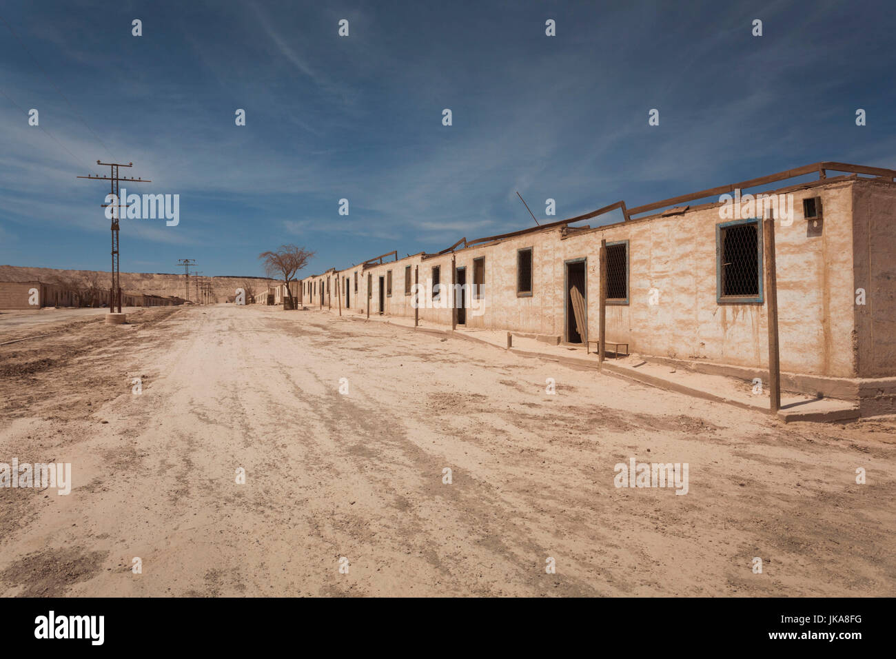 Chile, Officina Pedro de Valdivia, ehemaligen Salpeter Bergbau Geisterstadt, verlassene Gebäude Stockfoto