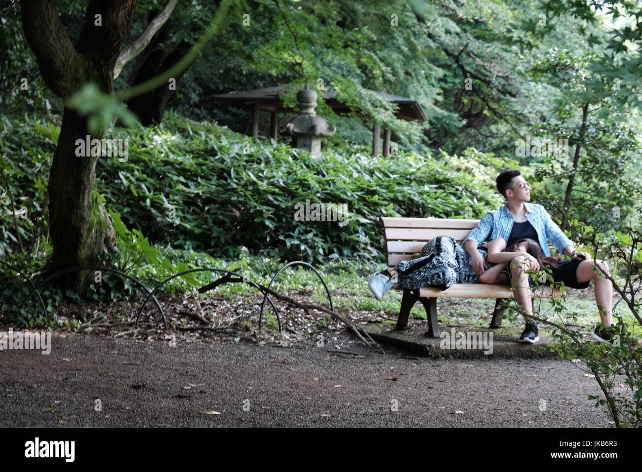 Paar auf einer Bank in einem park Stockfoto