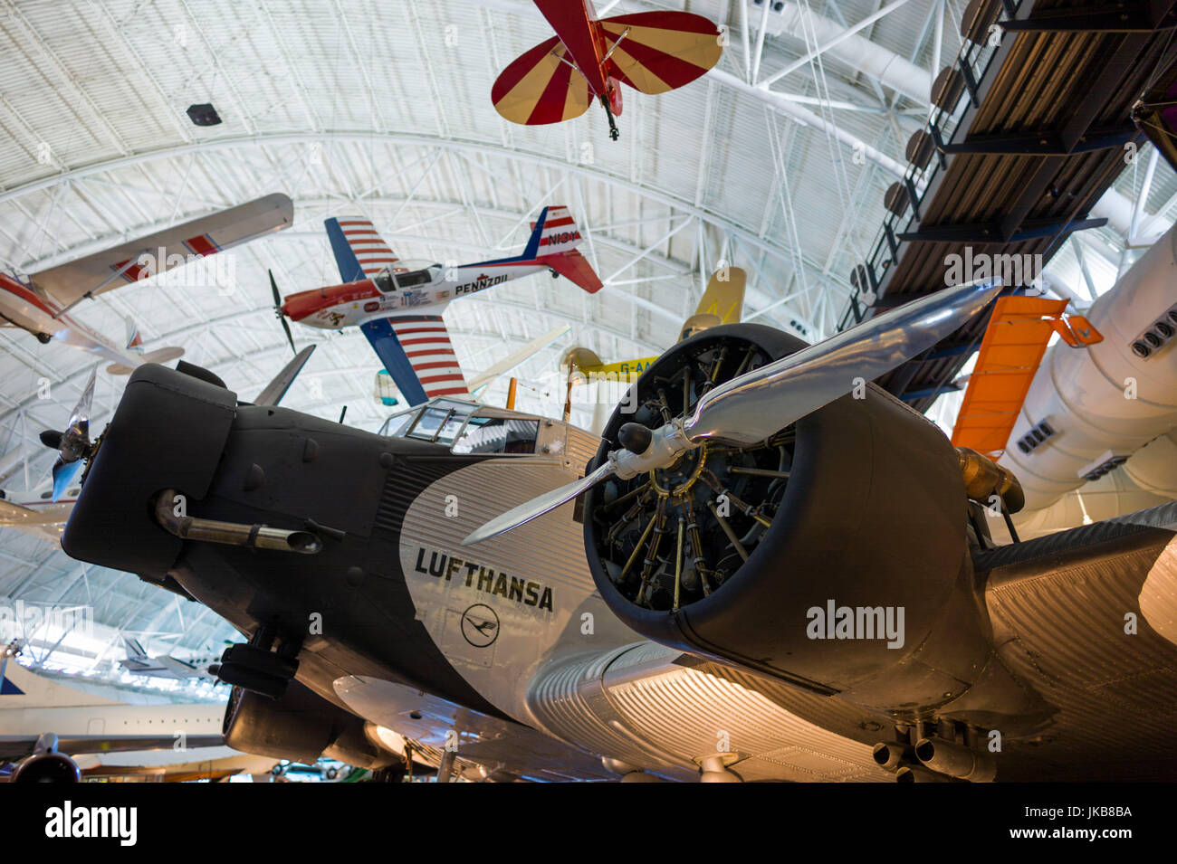 USA, Virginia, Herdon, National Air and Space Museum, Steven F. Udvar-Hazy Center, Freilichtmuseum, 1930er-Jahre-Ära deutsche Junkers JU-52 Flugzeug Stockfoto