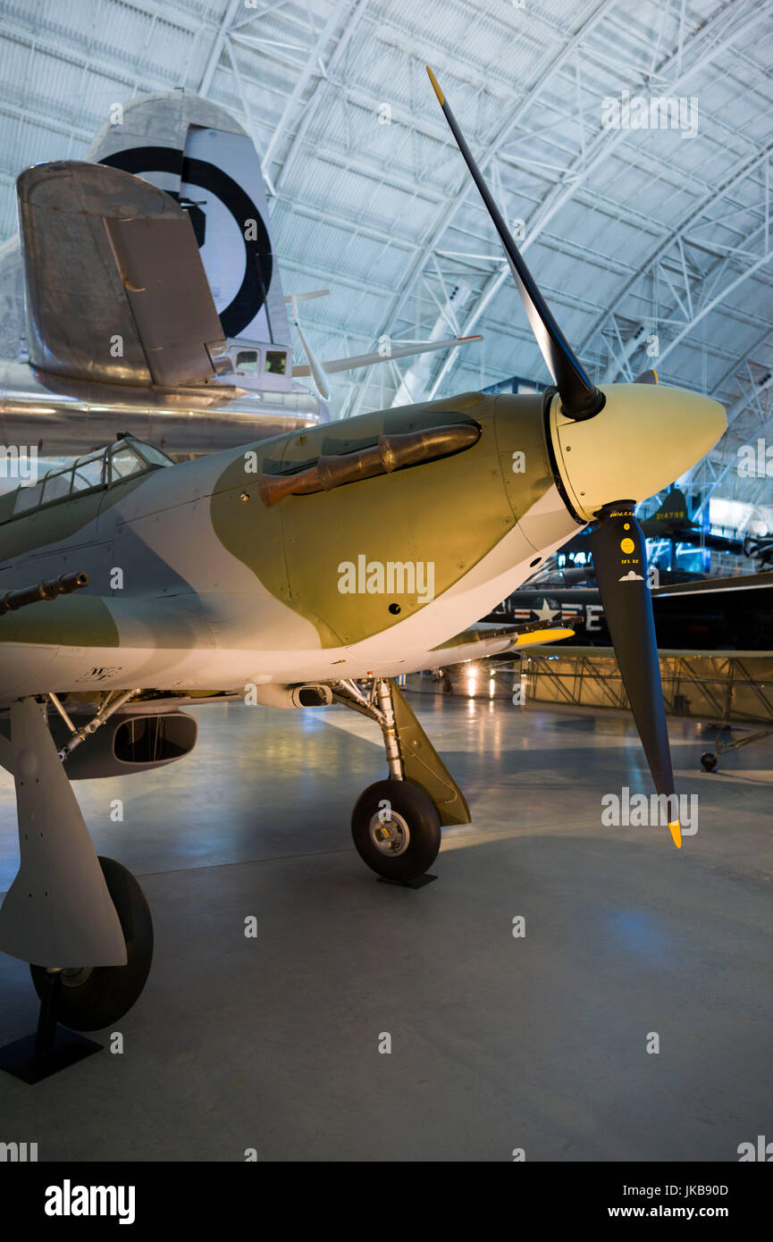 USA, Virginia, Herdon, National Air and Space Museum, Steven F. Udvar-Hazy Center, Freilichtmuseum, WW2-Ära britischen Hawker Hurricane Jagdflugzeug Stockfoto