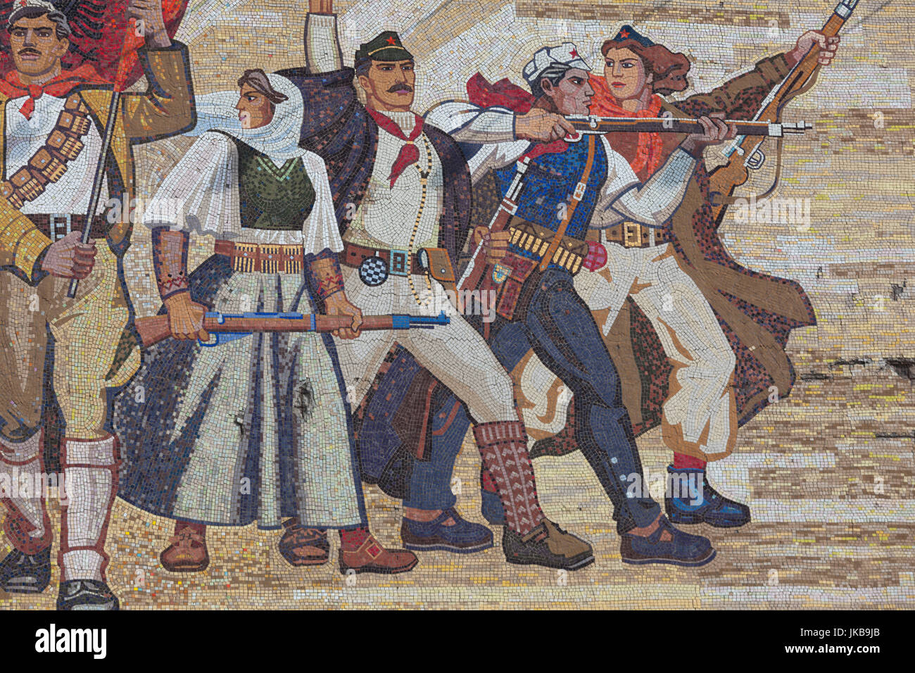 Albanien, Tirana, Skanderbeg-Platz, National Historical Museum, Mosaik Stockfoto
