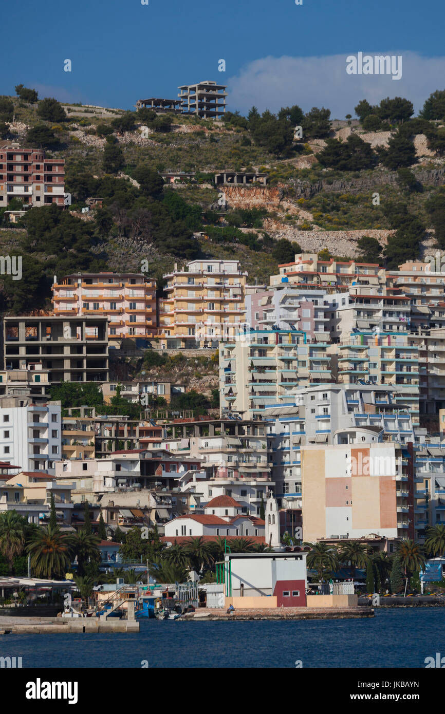 Albanien, albanische Riviera, Saranda, Hotels entlang des Ionischen Meeres Stockfoto