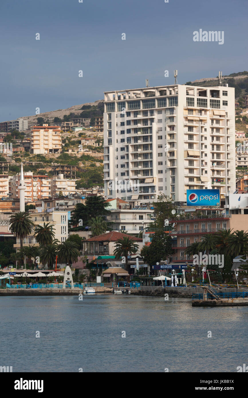 Albanien, albanische Riviera, Saranda, Hotels entlang des Ionischen Meeres Stockfoto
