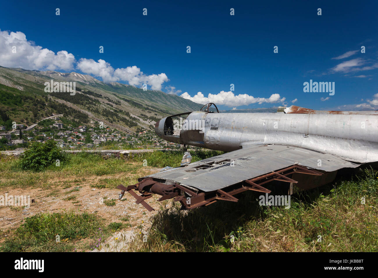 Albanien, Gjirokastra, Burg, Reste der US t-33 Trainer Flugzeug gezwungen über Albanien 1957 Stockfoto