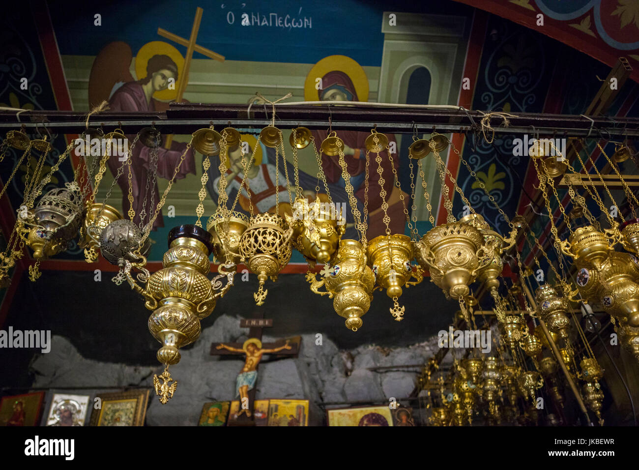 Griechenland, Thessalien Region, Tembi-Tal, Agia Paraskevi, unterirdische Kirche, Innenraum Stockfoto