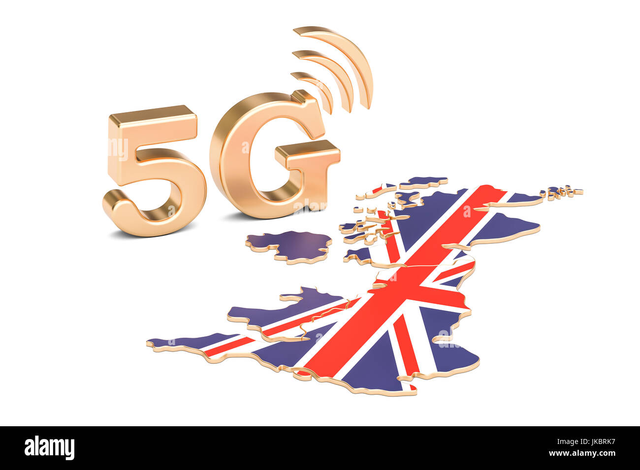 5G im Vereinigten Königreich Konzept, 3D-Rendering isolierten auf weißen Hintergrund Stockfoto