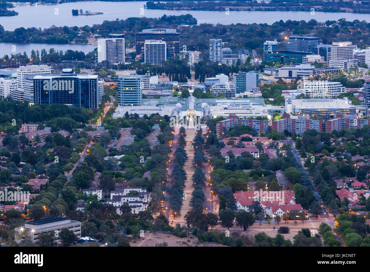 Australian Capital Territory, ACT, Australia, Canberra, Blick auf die Stadt vom Mount Ainslie, dawn Stockfoto