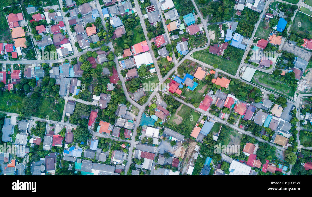Luftaufnahme von Wohnhäusern und Einfahrten Nachbarschaft, Landuse Konzept Stockfoto