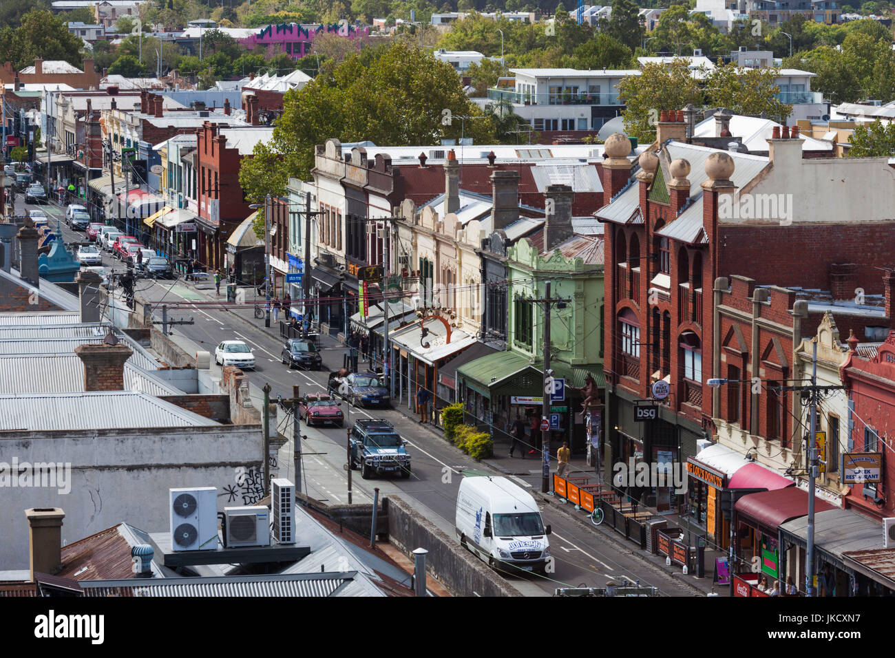 Victoria, VIC, Australien, Melbourne, Fitzroy, erhöhten Blick auf die Brunswick Street Stockfoto