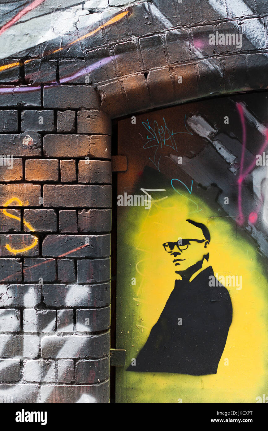 Australien, Victoria, VIC, Melbourne, Hosier Lane, Streetside Graffiti Galerie, Gedenkstätte für den verstorbenen Schauspieler Philip Seymour Hoffman Stockfoto