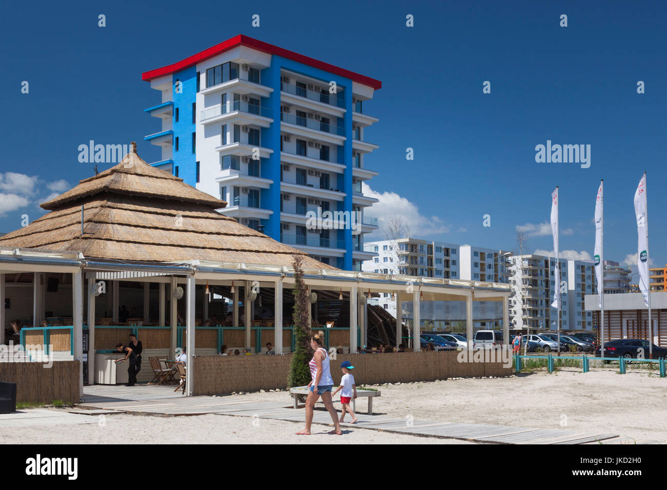 Rumänien, Schwarzmeerküste, Mamaia, Strand-Hochhäuser Stockfoto