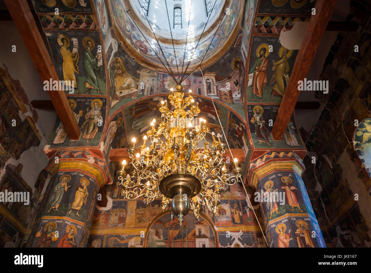 Rumänien, Bukarest-Bereich Snagov, Kloster Snagov, letzte Ruhestätte von Vlad Tepes, Vlad der Pfähler, Inneren Fresken Stockfoto