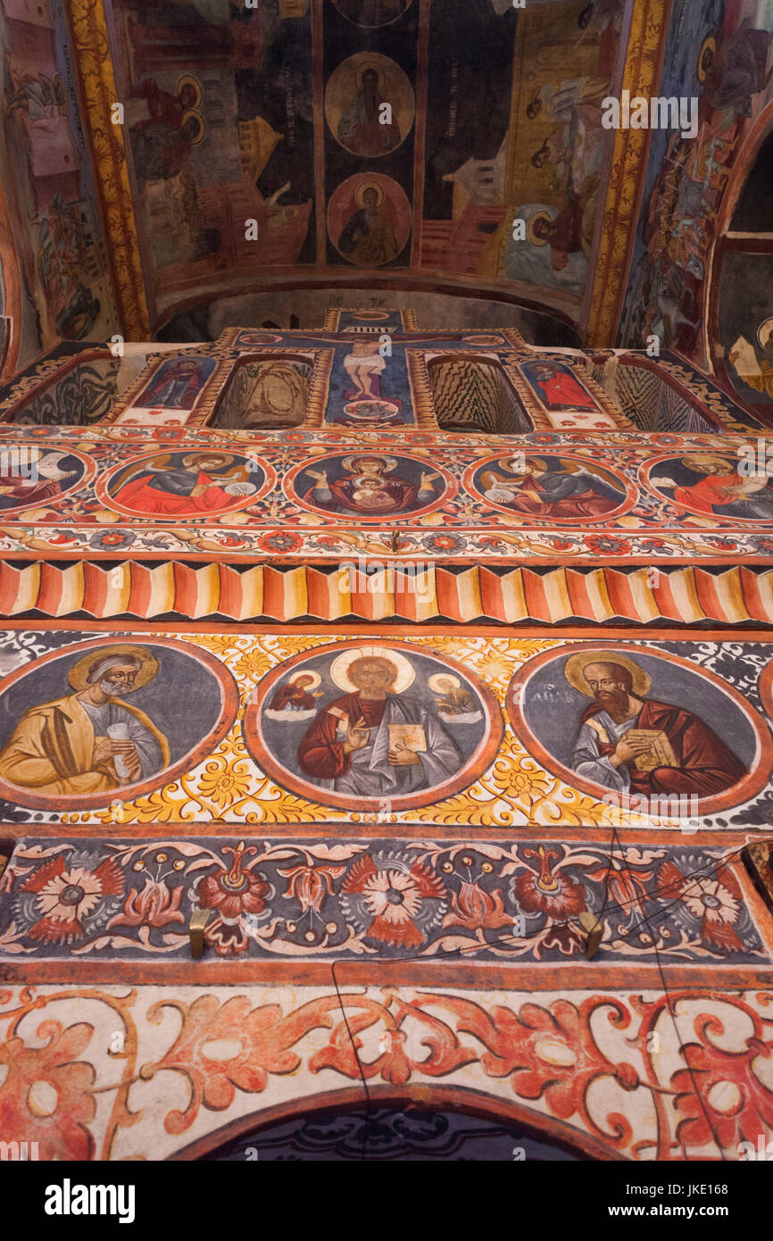 Rumänien, Bukarest-Bereich Snagov, Kloster Snagov, letzte Ruhestätte von Vlad Tepes, Vlad der Pfähler, Inneren Fresken Stockfoto