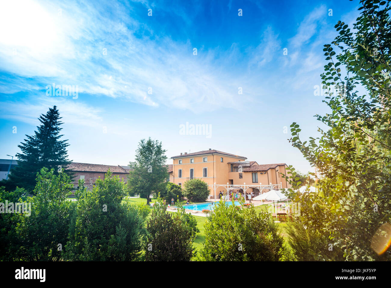 Außenansicht des Hotel Villa Costanza in Italien Stockfoto