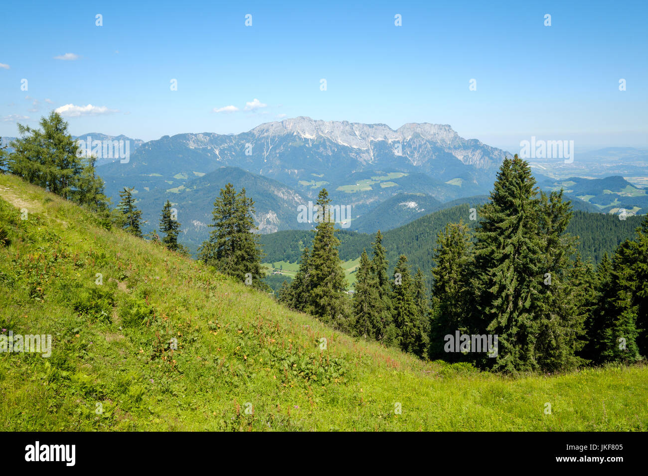 Blick vom Rossfeld Panoramastrasse in Obersalzburg, Berchtesgaden, Upper Bavaria, Bavaria, Germany, Europa Stockfoto