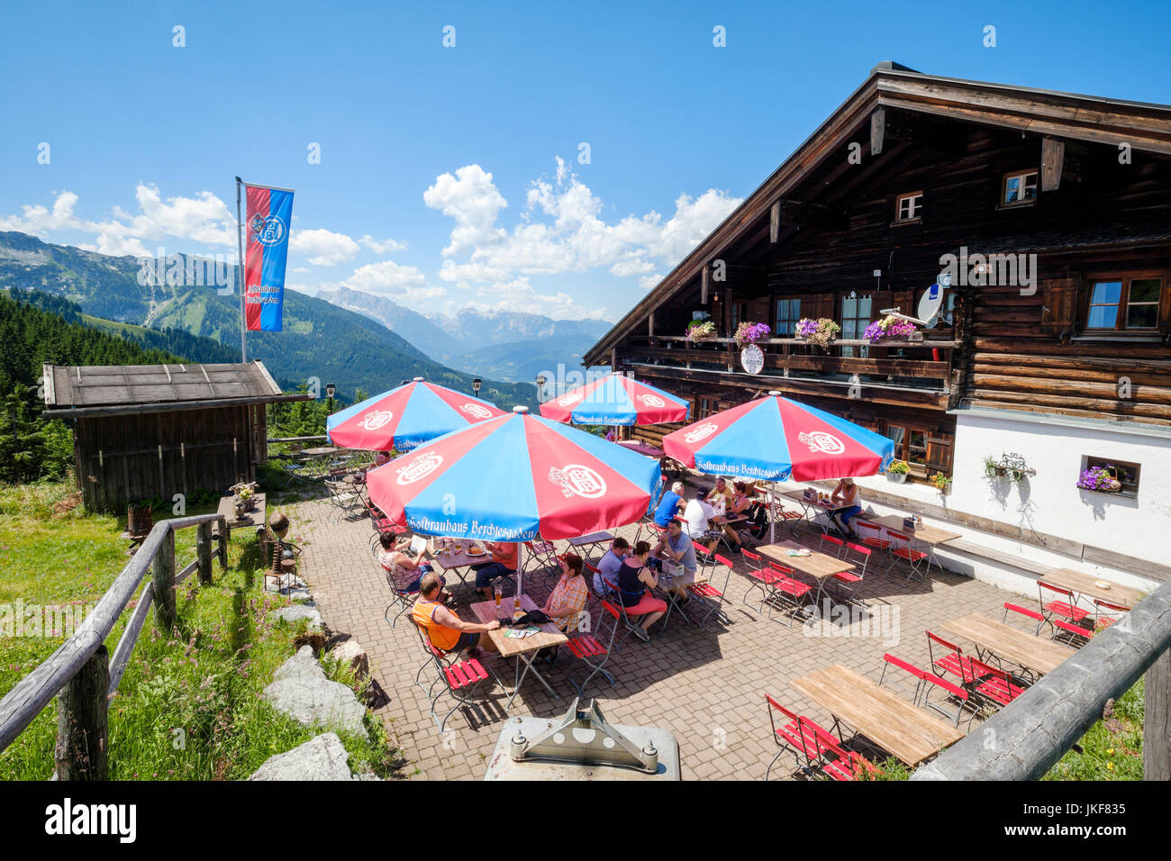 Rossfeld Skihütte Restaurant, Berchtesgaden, Upper Bavaria, Bayern, Deutschland, Europa Stockfoto
